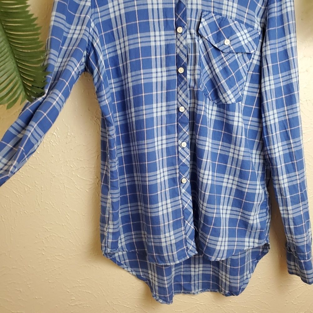 Delia's blue plaid collared button down - Picture 4 of 7